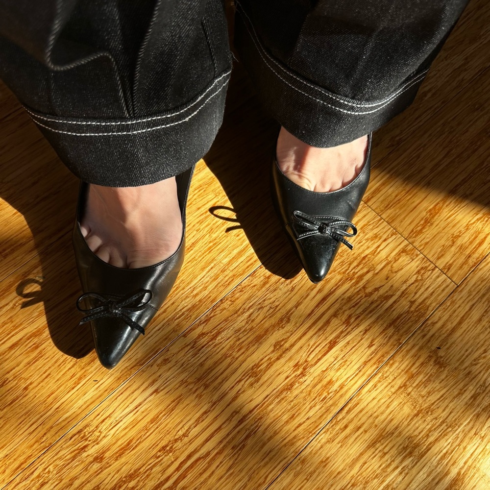 Ralph Lauren Leather Bow Sling Back Kitten Heels - Picture 3 of 12